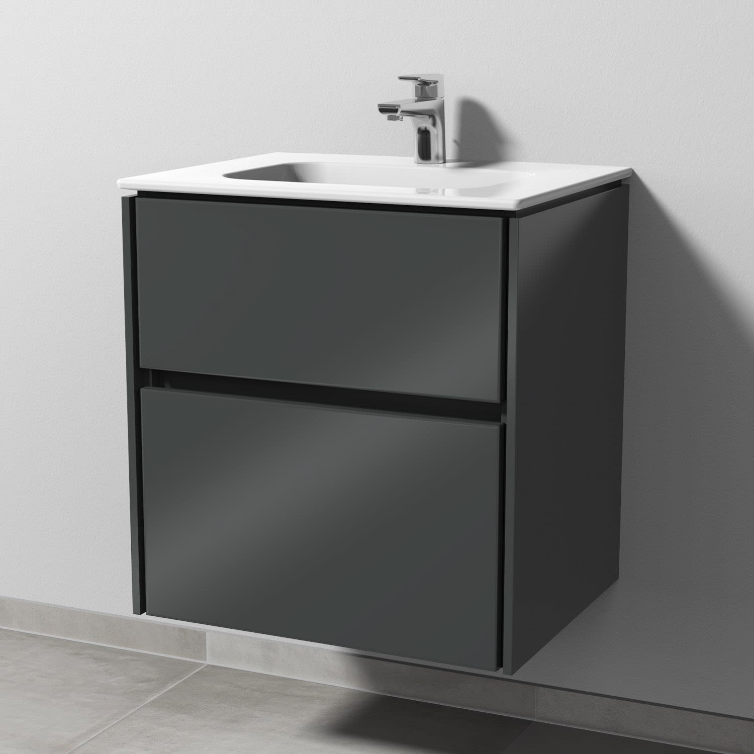 Sanipa Twiga Keramikwaschtisch Design 60 cm mit Unterschrank, 2 Auszüge