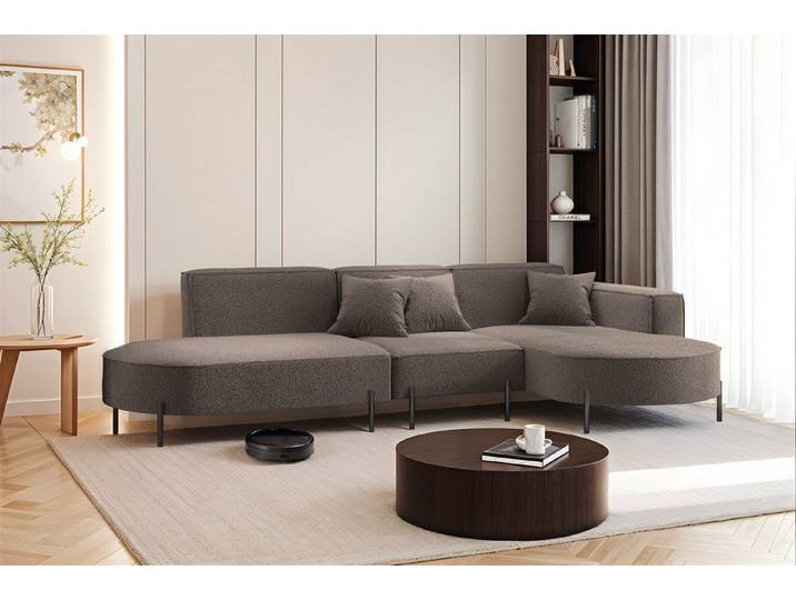 Fun Möbel Ecksofa Sofa VALENCIA mit Ottomane in Stoff Quelle, Ottomane Links oder Rechts, für Saugroboter geeignet
