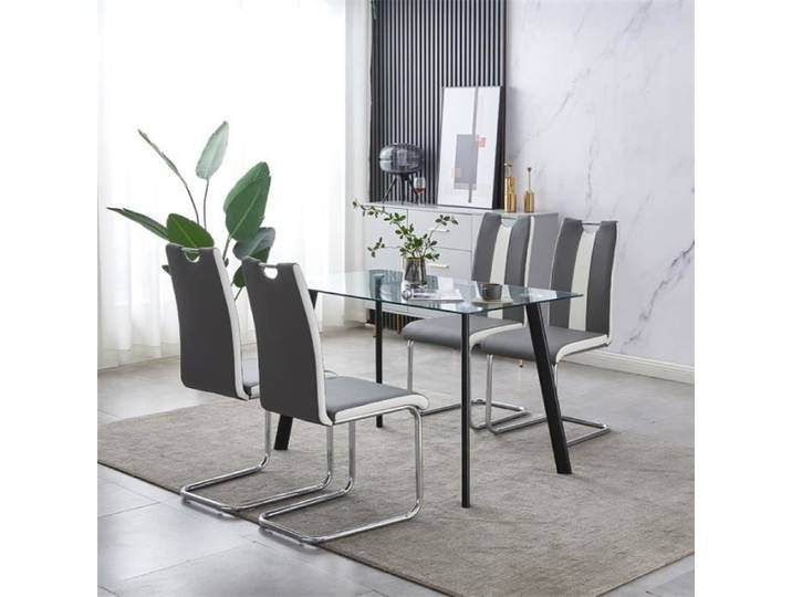 Lot de 4 chaises de salle à manger AKALNNY - Simili gris et blanc - Haut dossier - Style minimaliste moderne