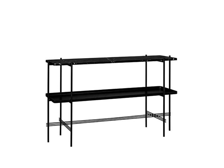 GUBI TS Console Beistelltisch 120x30x72 cm Black marquina marble, schwarzes gestell, mit tablett