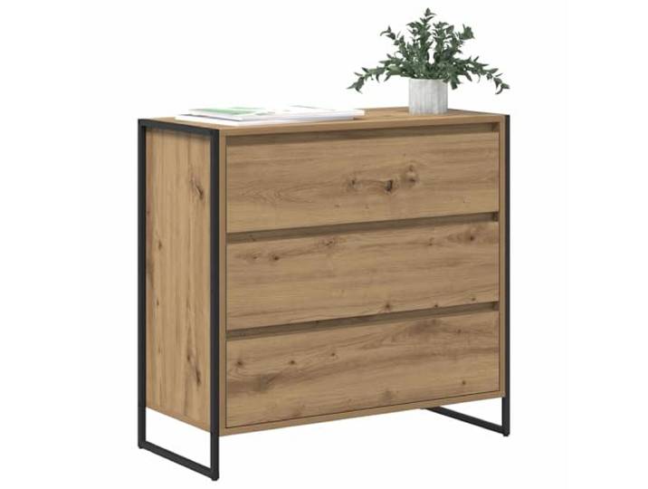 KTHLBRH Sideboard Eiche Handwerk 79 x 36 x 75,5 cm Holz mehrschichtig Robuste Stahlbeine, 3 Schubladen, moderner Industriestil, pflegeleicht