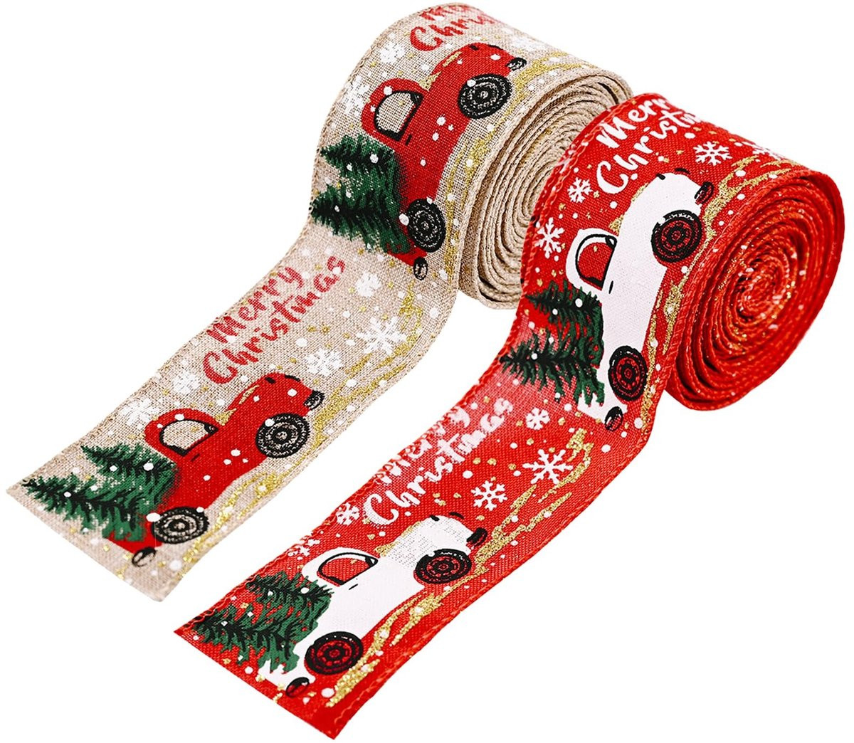 Omgoods - 2 Rollen Kerstdecoratie Ribbons met Draadrand voor DIY Creaties