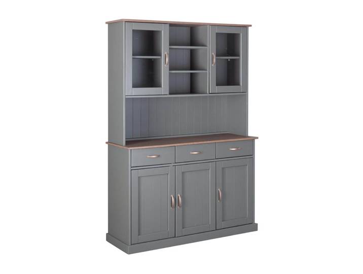 Buffet vaisselier 5 portes 3 tiroirs coloris gris