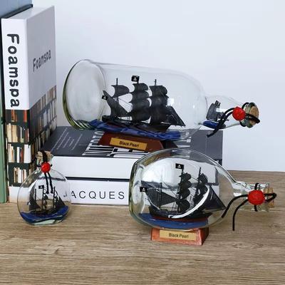 Inspired Finds Black Pearl Pirate Ship In Glass Bottle Drift Decor Nautical Desk Ornament 10.63in