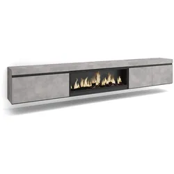 SKRAUT HOME Wohnzimmer-TV-Schrank, Großes Platzangebot, 288x35x45cm, großformatiger Fernseher, XXL-Elektrokamin, Hängend, zum Aufhängen, Farbe Zementgrau _ 496_54