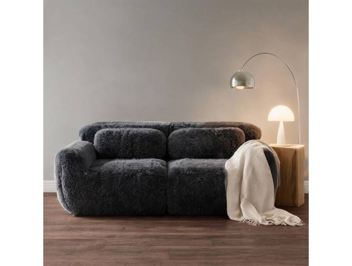 Canapé 2 places modulaire sans cadre combinaison libre revêtement peluche doux classic gray