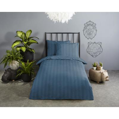 Babybettwäsche DESCANSO "Hotel Sevilla", blau, B/L: 100cm x 135cm, 1 Stk., 1 Stk., Satin, B/L: 60cm x 40cm, 2, Satin, Obermaterial: 100% Baumwolle, Bettwäsche, Satin, Reißverschluss, Wende, Luxe, Streifen, uni