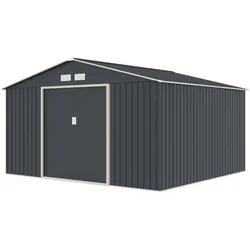 HATTORO S350 Metall Gerätehaus 341x322x201 cm (BxTxH) Geräteschuppen Garten Schuppen Gartenhaus Satteldach Grau Anthrazit