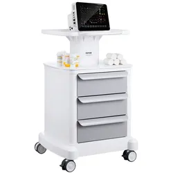 VEVOR Laborwagen mit 4 Ebenen, Laborwagen mit 3 Schubladen und 1 oberen Ablage, mobiler medizinischer Wagen aus ABS-Material, Laborrollwagen mit 4 leisen Rädern für Labor, Klinik, Krankenhaus, Salon, weiß