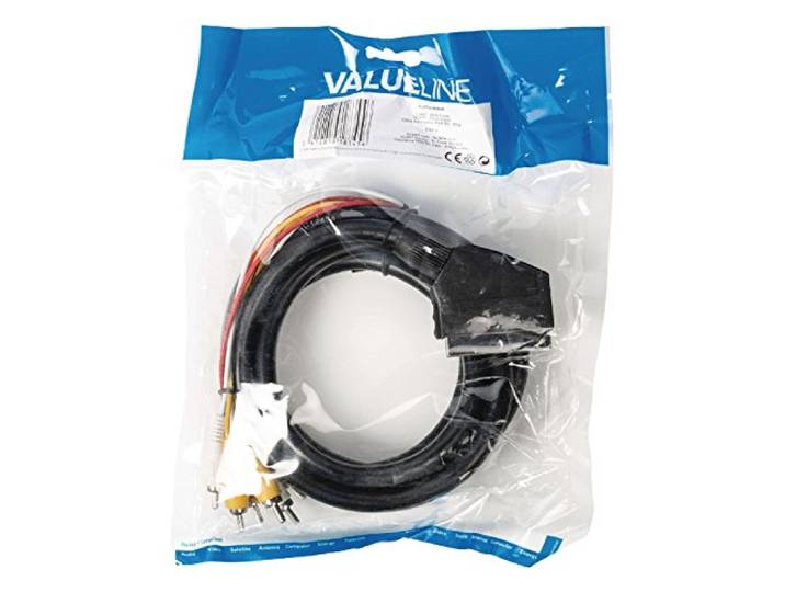 Valueline 2,00 m SCART stekker naar 6 x RCA (mannelijk), zwart