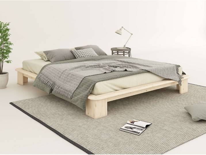 Futonbett GOODPRODUCT Peregrin, Bett, Bettgestell, Massivholzbett , beige (naturbelassen), B:178cm H:24,6cm L:218cm, Betten, Futonbett, inklusive Lattenrost, aus massiver Kiefer, FSC