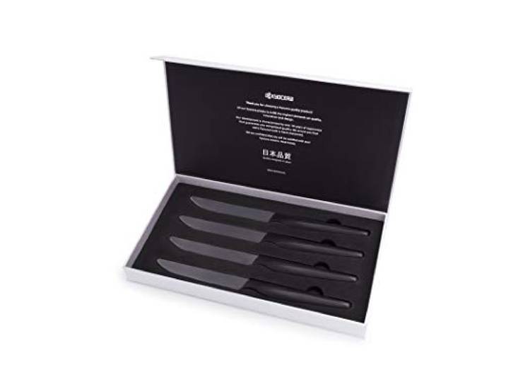 Steakmesser, 4er Set, schwarze mikrogezahnte Keramikklinge