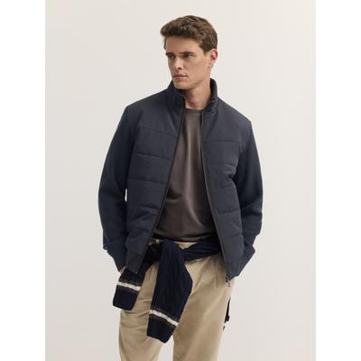 Strickjacke BUGATTI "Regular Fit", Herren, Gr. L, blau (390, marine), 70% Polyacryl, 30% Wolle, unifarben, regular fit, ohne Ausschnitt, Strickjacken Strickjacke, Regular Fit Hybrid Stehkragen