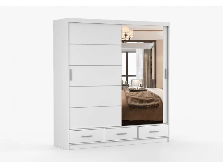 Schwebetürenschrank FLORENCE 203 cm Weiß Weiß + Spiegel
