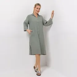 DINE 'N' DANCE Leinenkleid 7/8-Arm wadenumspielend oversize
