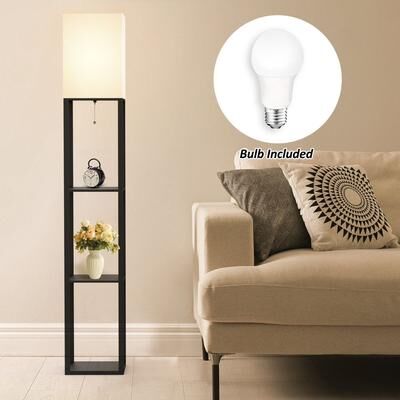 Value Selection 62.9 Inch Floor Lamp With Shelves Solid Wood Modern Storage Lamp With Outlet black