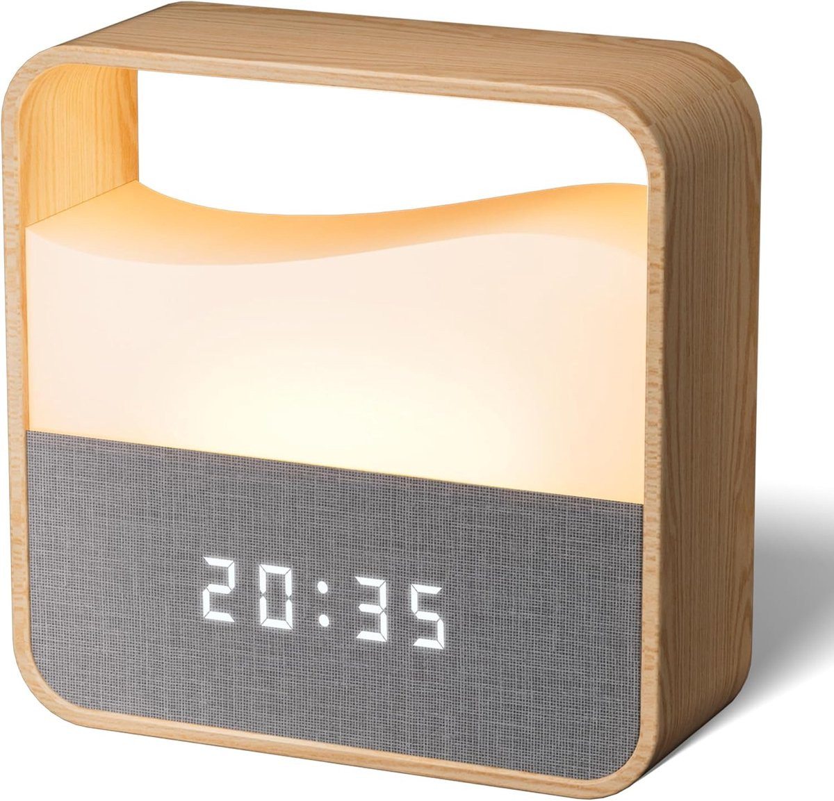 Bobypet Digitale Wekker met Nachtlampje - Oplaadbare LED Bedside Wekker met Hout Effect - Dubbel Alarm, Snooze en 3 Volumes