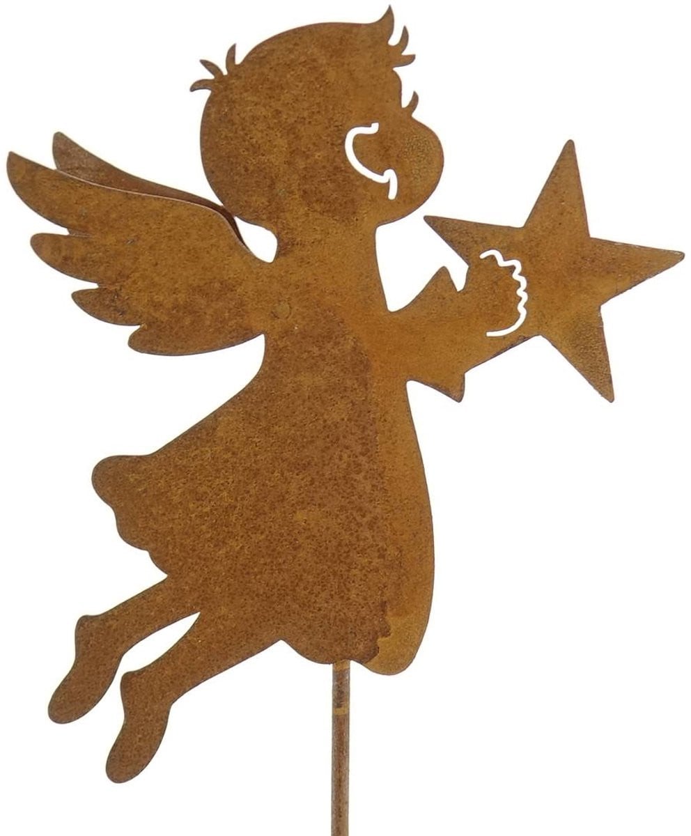 Posiwio Kerststeker Engel met Ster in Roestlook, 26 cm