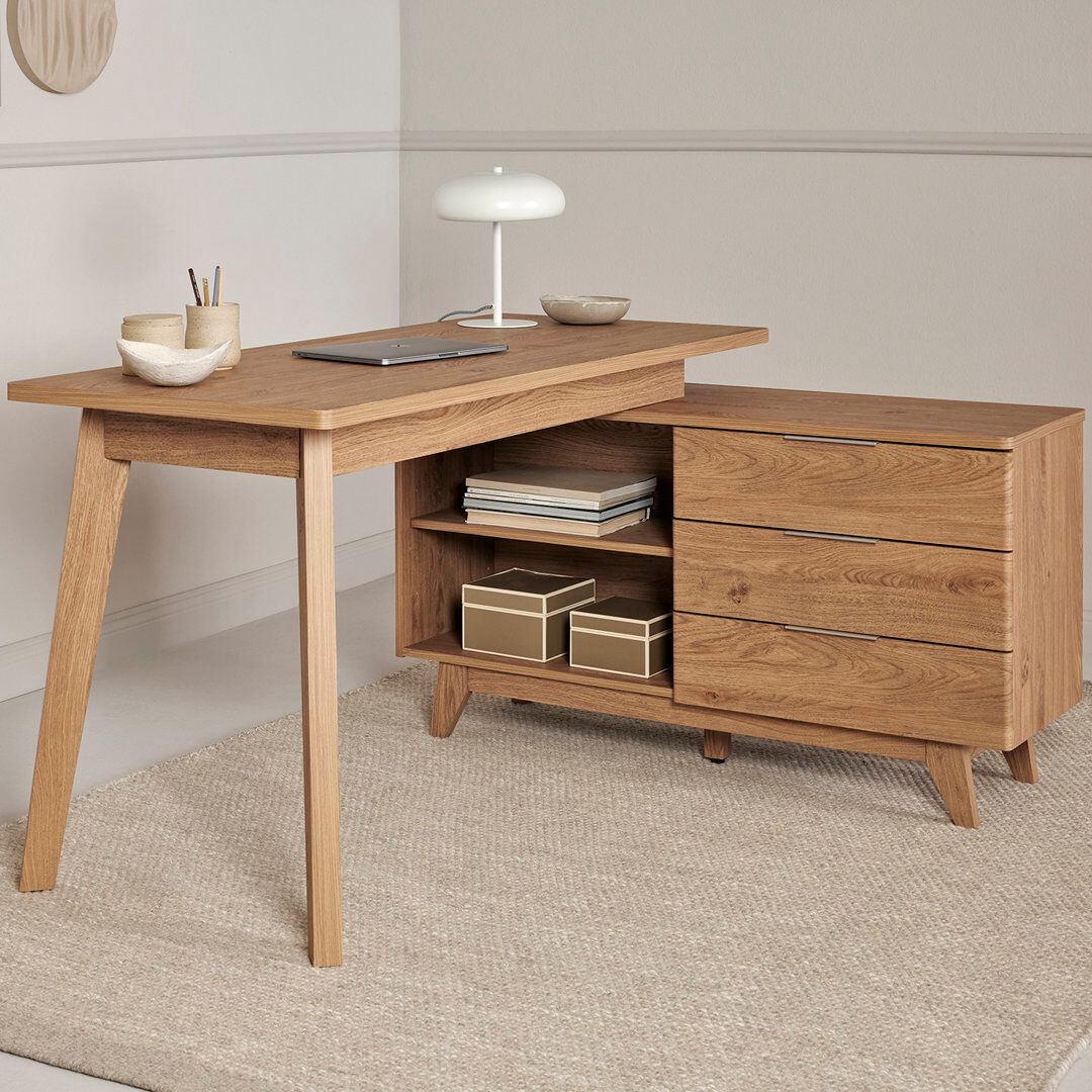 George Oliver Arriaga Modular L-Shaped Computer Desk Montana Oak 76.1cm H X 140cm W X 118cm D