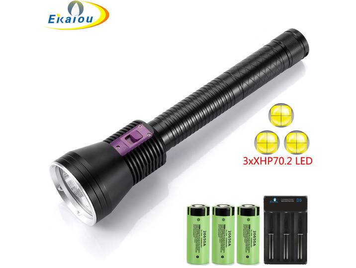 Nouveau Professionnel Lampe de Plongée Étanche 3xXHP70.2 Haute Puissance Blanc/Jaune Lumière Portable 100M Plongée Sous-Marine Lampe