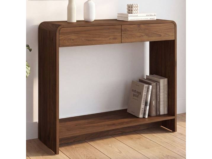 Console 2 tiroirs CAPUCINE effet noyer design arrondi