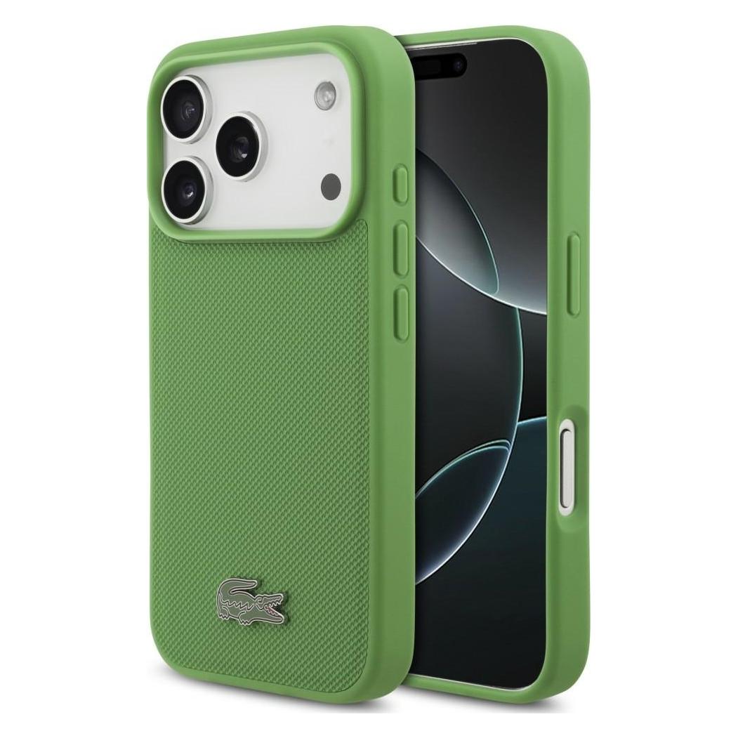 Lacoste PVC Iconic Petit Pique Metall Logo MagSafe Hülle für iPhone 18 Pro Estragon (Apple iPhone 17 Pro, Apple iPhone 18 Pro) (LCHMP18LPLAN)