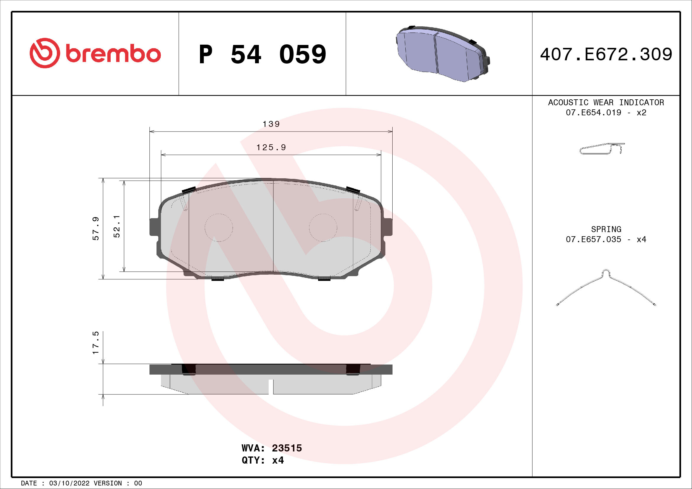 Brembo Bremsbelagsatz, Scheibenbremse P 54 059 Für Ford Lincoln Mazda Mitsubishi