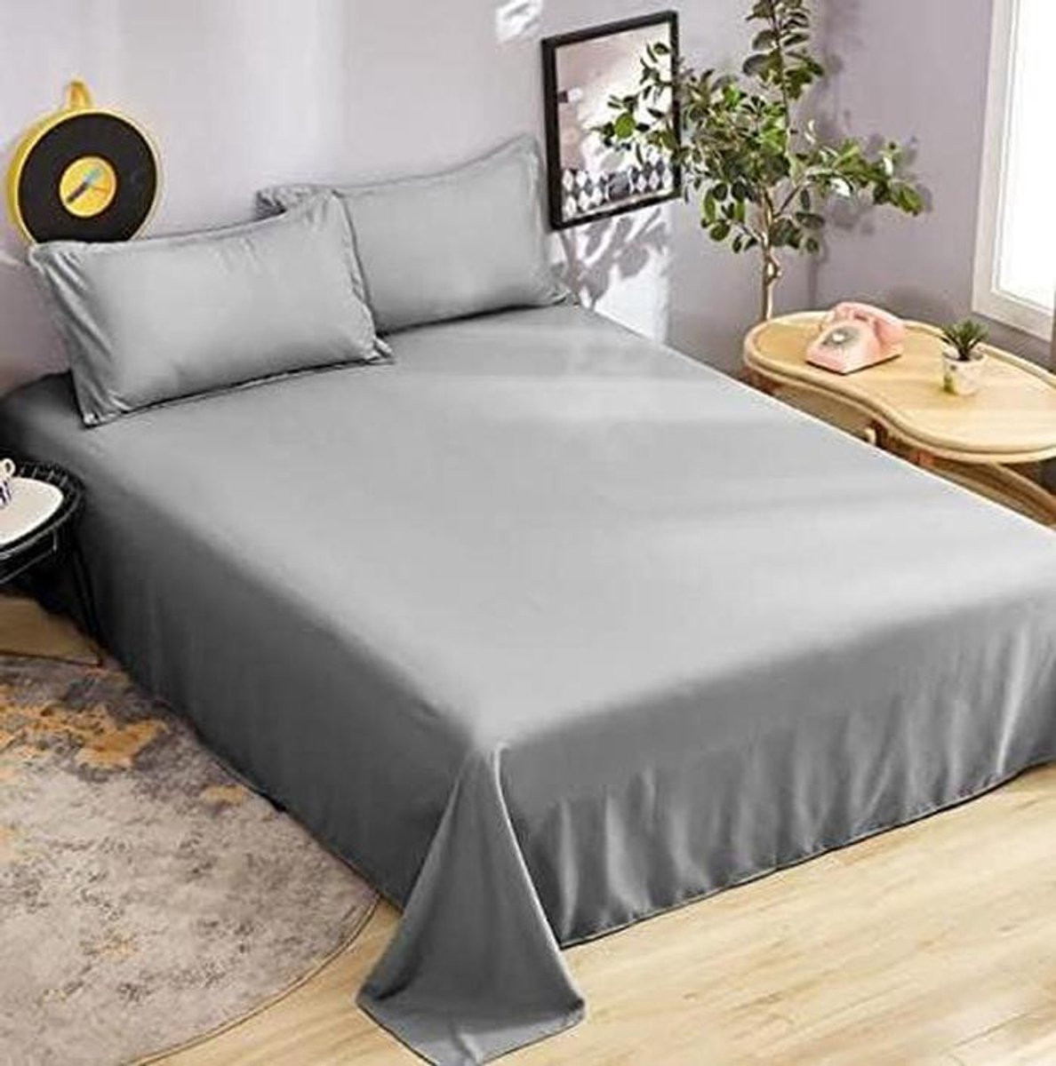Bruin plat laken voor volwassenen, 230 x 250 cm