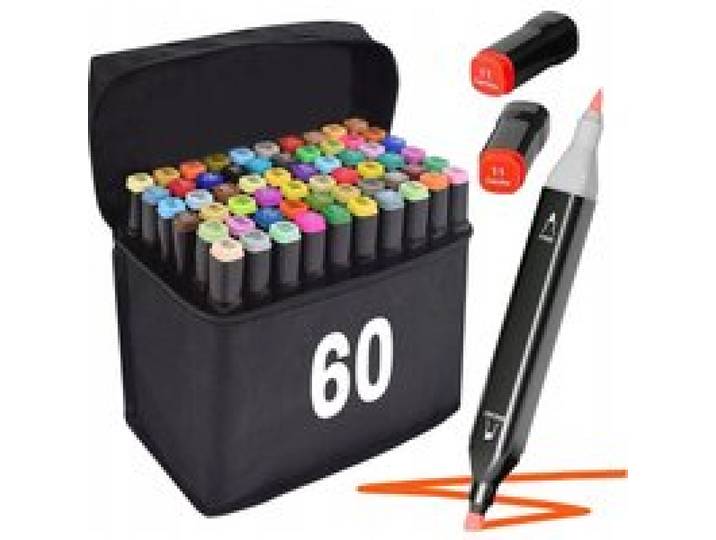 Alcoholmarkers Set 60 Stuks Dubbele Punt Beitelpunt Fijne Punt Multicolor Kunstbenodigdheden voor Schetsen Tekenen Volwassenen Kinderen Manga Illustratie Ontwerp Kleuren Schilderen Beginners
