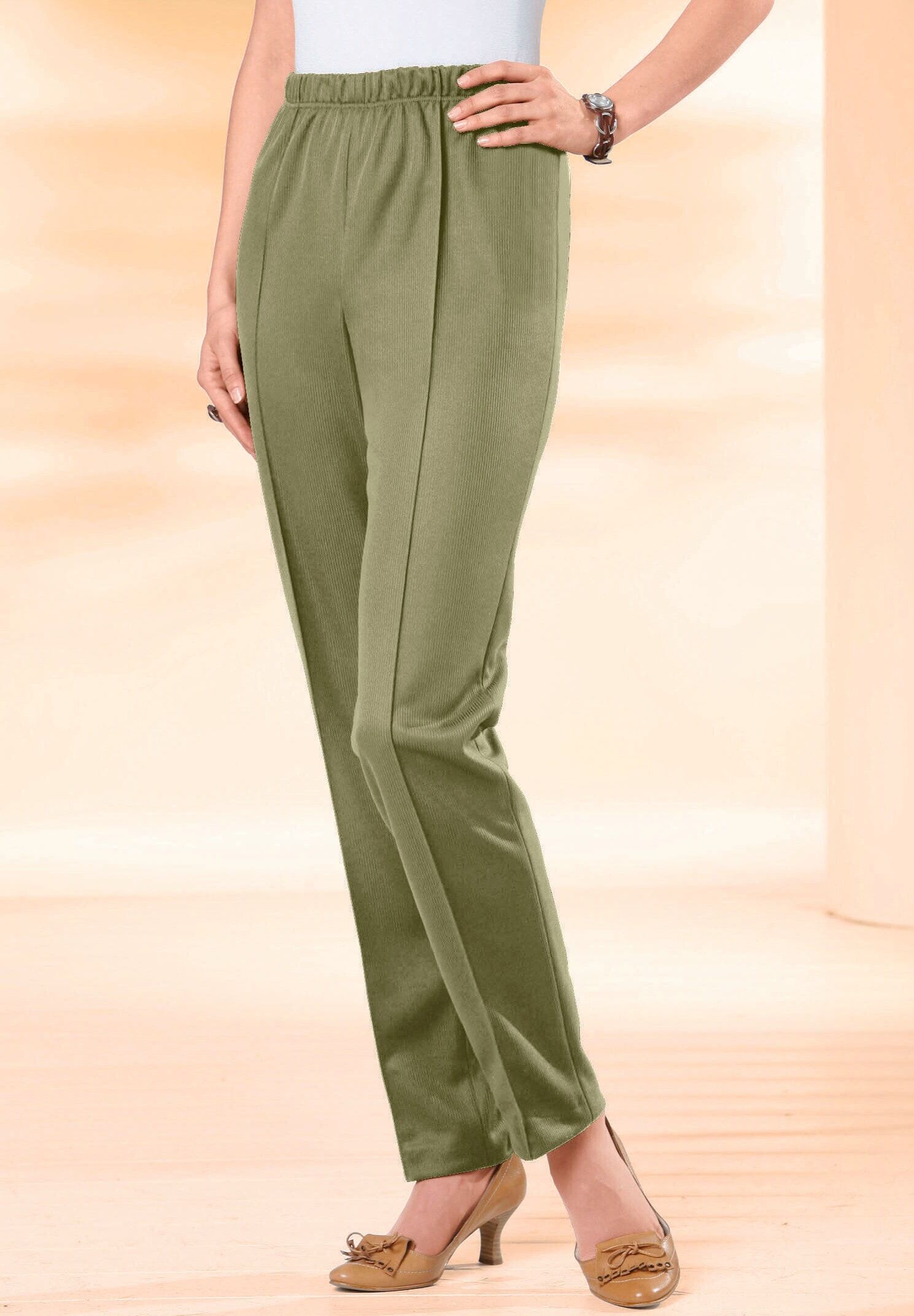Sieh An! Schlupfhose SIEH AN "Hose Hose mit Ripp-Struktur", Damen, Gr. 225, K-Gr, schilf, Basic, gerade, Hosen Schlupfhose
