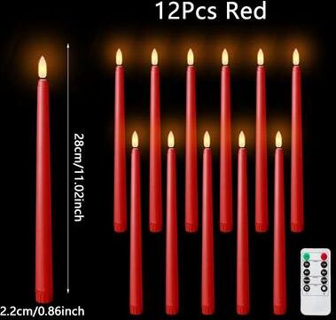 Uplift Treasures Flameless Black LED Taper Candles Battery Operated red Remote Control 12pcs