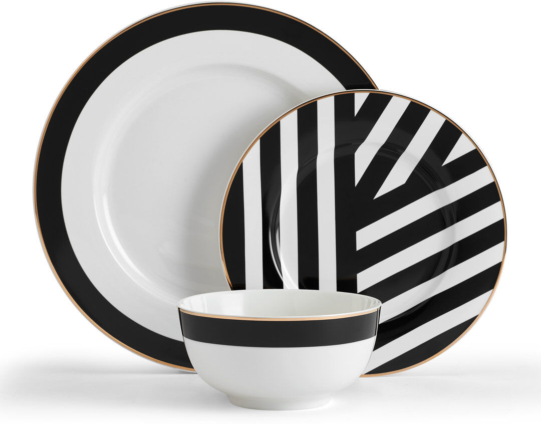 Mikasa Luxe Deco China Dinner Set White;Black 12