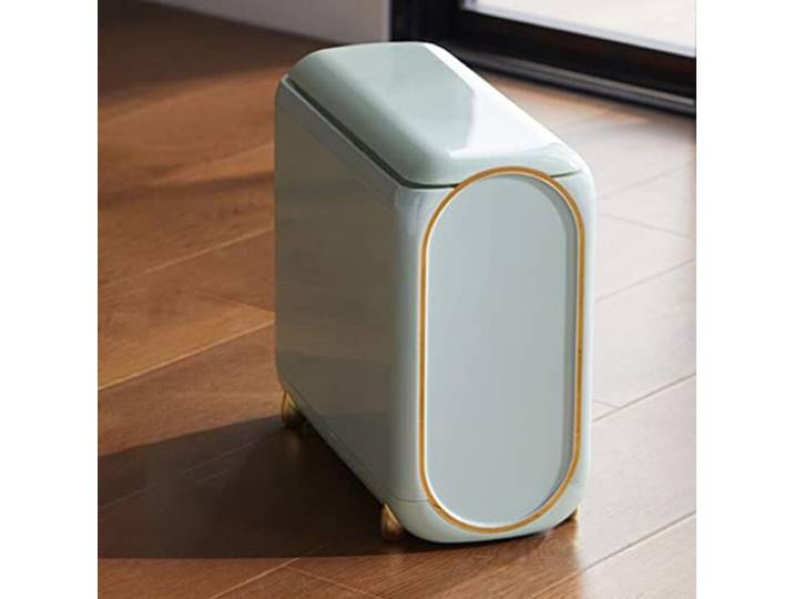 OIFAODAO Mülltonnen， Kleiner 10L Mülleimer mit Druckdeckel und Rädern Büro Schlafzimmer(/Green)