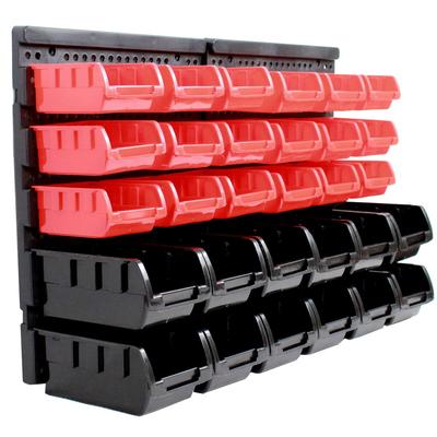 Baumarktplus Stapelboxen mit Wandregal rot 32 tlg, Kleinteilemagazin