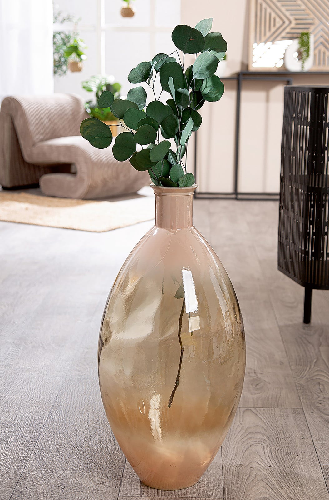 home24 Vloervaas Novelle Bruin Glas Diameter: 29 cm