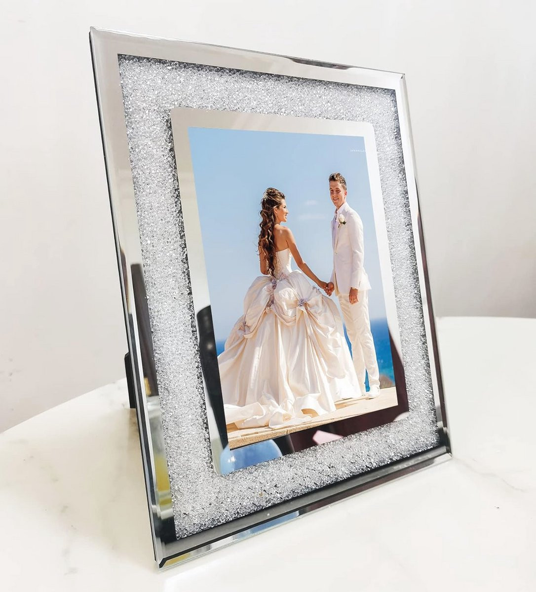 Moderne zilveren fotolijst met diamant glitter voor baby- en familiefoto's, 13 x 18 cm