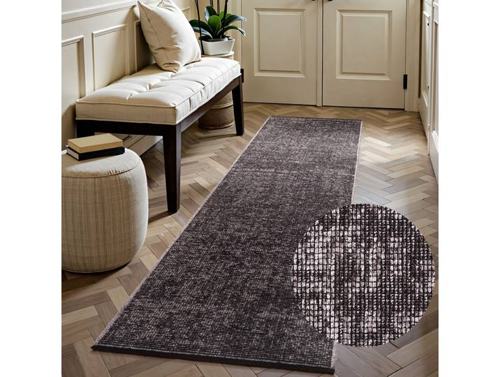 Teppich ELLE DECORATION Prisma , braun, B:80cm H:5mm L:250cm, Baumwolle, Polyester, Teppiche, Teppich, Glanz-Effekt, Karo Design, Kachel-Optik, Wohnzimmer, Schlafzimmer,Flur