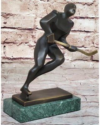 Bronzhaus Bronze Metal Hockey Player Trophy Sculpture Statue Figurine On Marble Base