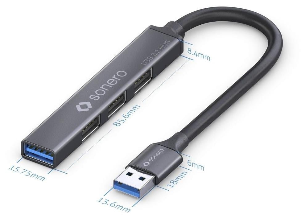 PureLink Sonero USB 3.2 Gen1x1 USB-hub met 4 USB-A poorten, 0,50 meter, Ruimtegrijs