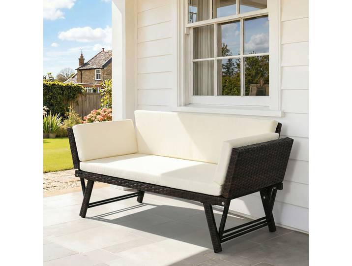 Outsunny Canapé Lit Jardin 3 Places Résine Chocolat