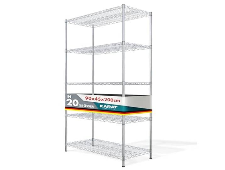 KARAT Metallregal dekoratives & Robustes Lagerregal, Kellerregal für Bad, Küche, Büro, Wohn- und Außenräume (90x45x200-chrome-everrest: ⌀ 22mm)