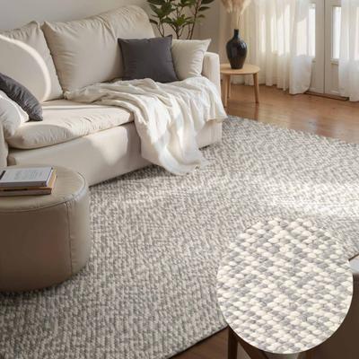Wollteppich ELLE DECORATION "Beans", grau (meliert, grau, natur), B:200cm H:10mm L:290cm, Wolle, Teppiche, Handweb Teppich Wolle, Perlenstruktur, Wohnzimmer, Schlafzimmer, Flur