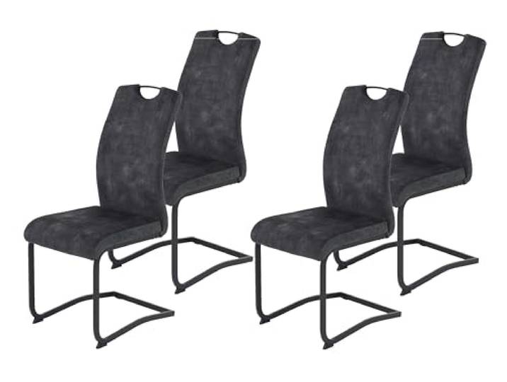 Hela Tische, 4er Set Esszimmerstuhl Riga, Bezug Materialmix Anthrazit, Lehne mit Griff, ergonomisch, 120kg belastbar