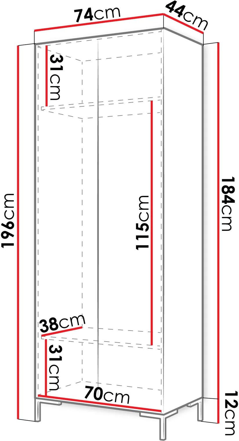 garneroarredamenti Armadio 74x196h cm 2 ante soggiorno moderno nero oro Nuvia