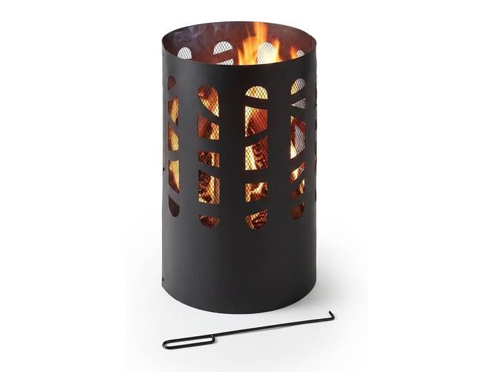 Relaxdays Feuertonne, Stahl, Feuerrost, Schürhaken, Funkenschutz, HxD: 60 x 37 cm, Feuerkorb Garten & Terrasse, schwarz