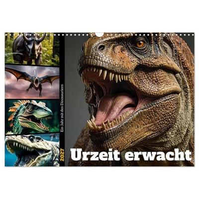 Urzeit erwacht - Ein Jahr mit den Dinosauriern (Wandkalender 2027 DIN A3 quer), CALVENDO Monatskalender