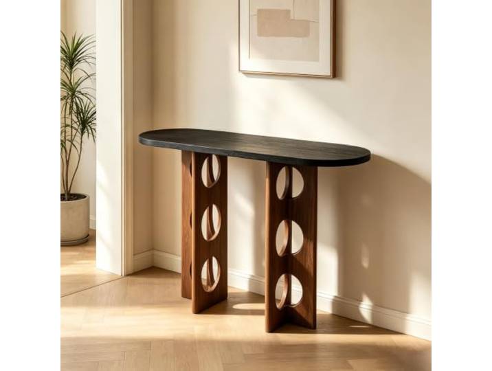 LEUBDIBR Moderner Massivholz‑Konsoltisch, schmaler Eingangstisch für Flur Hochwertiges Massivholz, E0‑Klasse geruchsarme Lackierung, schlankes Raumdesign(Black+Walnut,80cm/31.5in)
