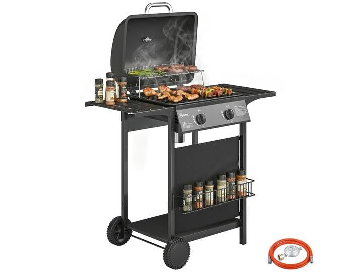 Barbecue au gaz Outsunny avec 2 brûleurs 5 kW et thermomètre