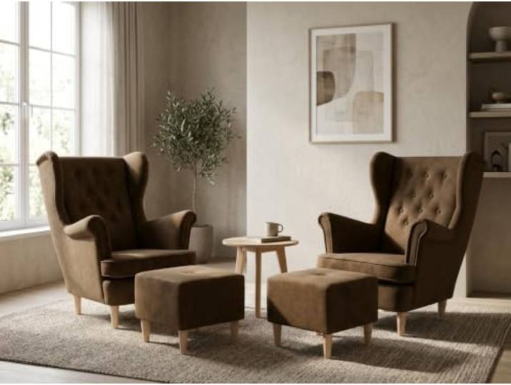 Family Meble 2er-Set Ohrensessel Diana Royal mit Hockern – Variante Diana Monolit 9