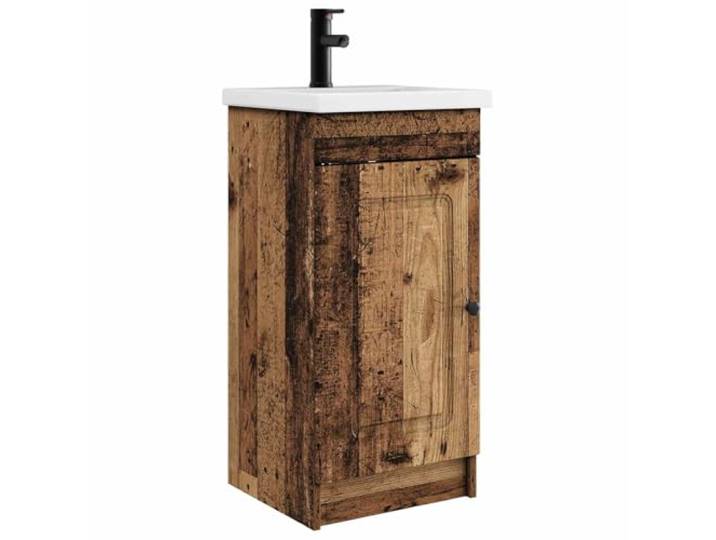 PUGYNBK Badezimmer-Eitelkeit mit Waschbecken, Altholz, 42 x 40 x 84,5 cm Integrierter Wasserhahn, Scharniertüren, Einlegeböden, schwarze Metallknäufe